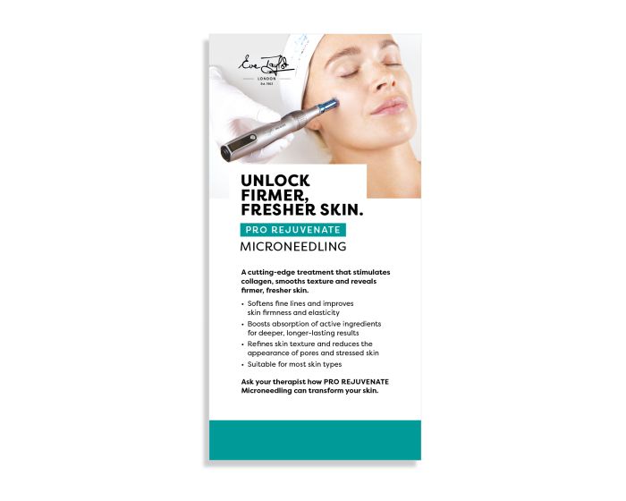 Eve Taylor Microneedling shelf card with wooden display block countertop