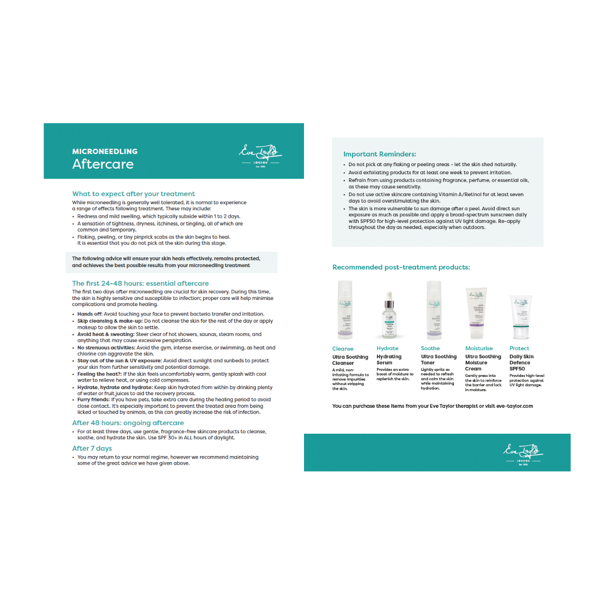 Microneedling Aftercare Sheets - Pack of 20