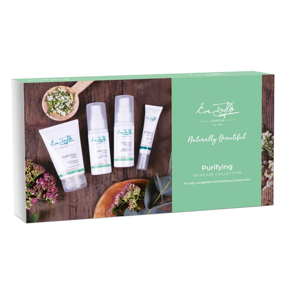 Eve Taylor Purifying Collection Kit oily blemish-prone skin cedarwood tea tree lemongrass